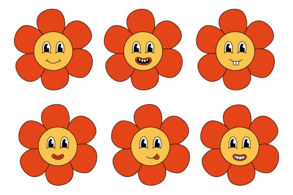 Download Retro 70s 60s 80s Groovy Flowers Set - 60s Collection